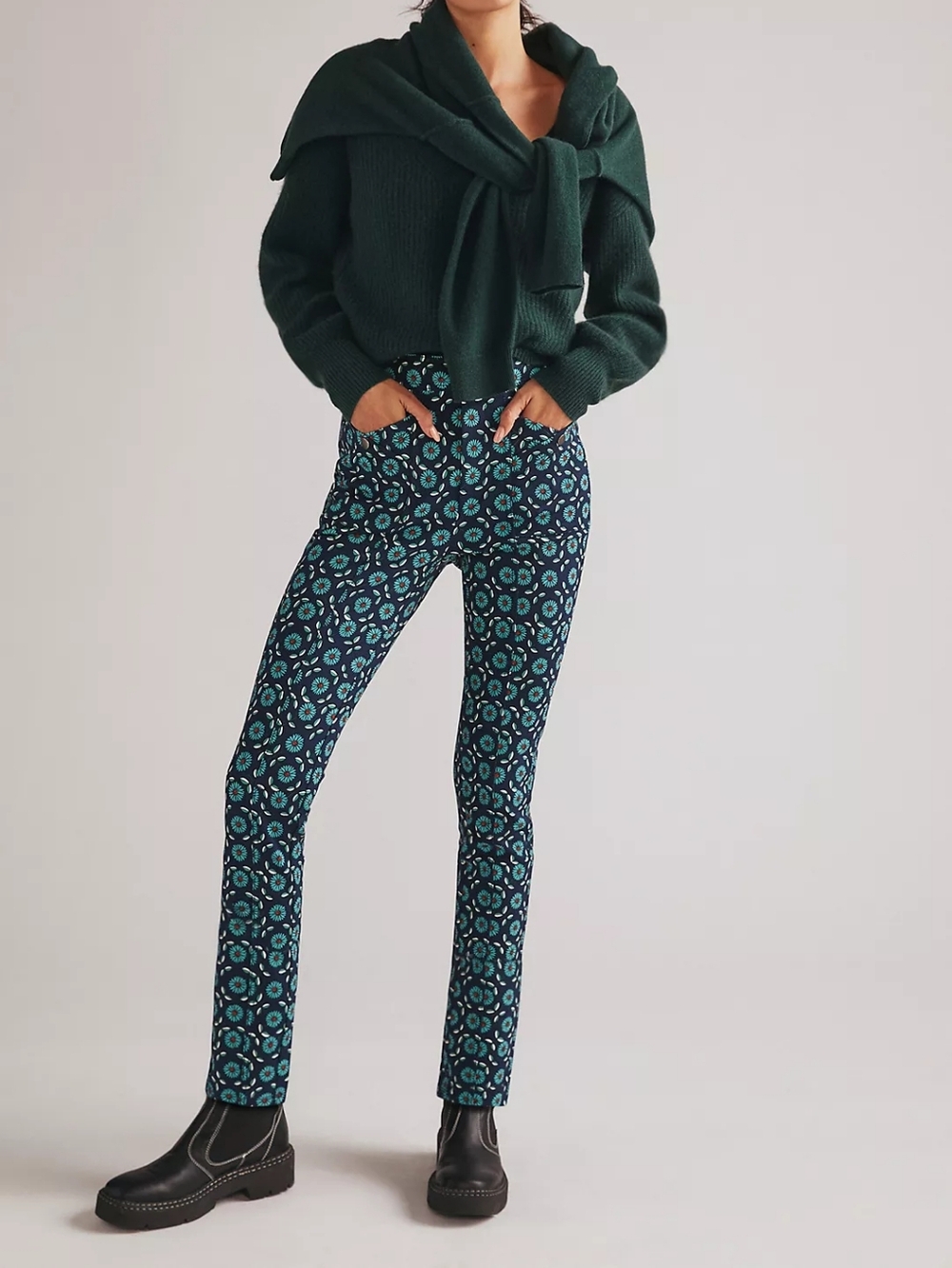 Anthropologie Maeve The Margot Floral Print High-Rise Kick-Flare Crop Pants 10